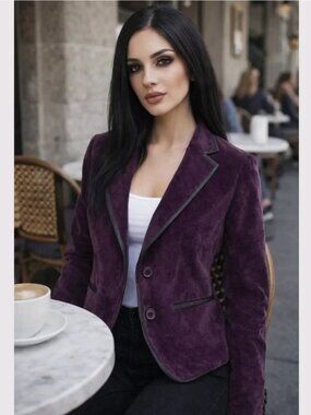 Larry Levine Velvet Blazer Women’s Large Purple Vintage Jacket Corduroy